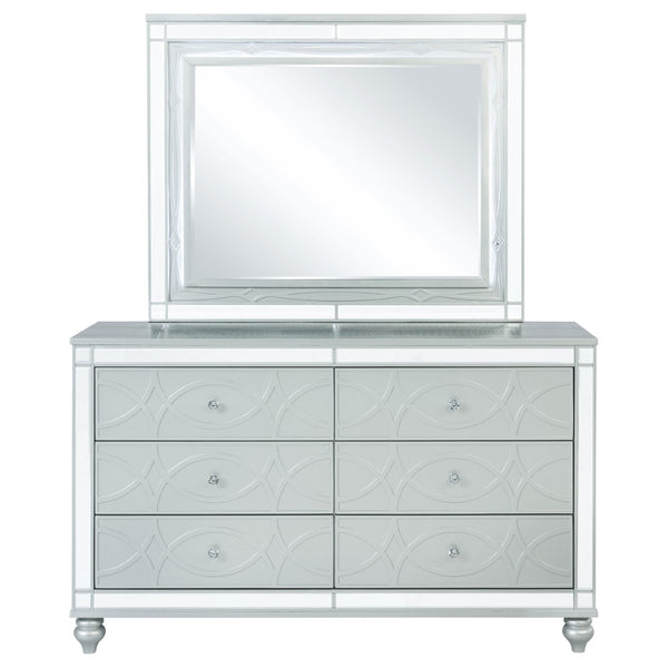 English Elm Arabesque Six Drawer Glam Dresser with Led Fretwork Mirror for Primary Bedroom B062S01731