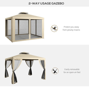 English Elm Outsunny 9.6' X 11.6' Patio Gazebo With Two-Tier Roof, Mesh Walls For Bug-Free Outdoor Relaxation W2225P174223-GIGA