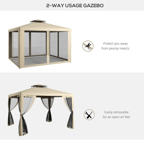 English Elm Outsunny 9.6' X 11.6' Patio Gazebo With Two-Tier Roof, Mesh Walls For Bug-Free Outdoor Relaxation W2225P174223-GIGA