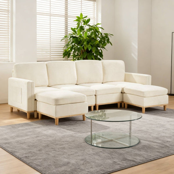 English Elm Modern Modular Sectional Sofa with Plush Cushions and Tapered Legs for Living Rooms Beige+White W2085S00106