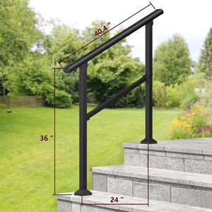 English Elm Hand Rails Outdoor Steps Wrought Iron 2 Pack Powder Coated Porch Patio Safety Grip T3210P298172