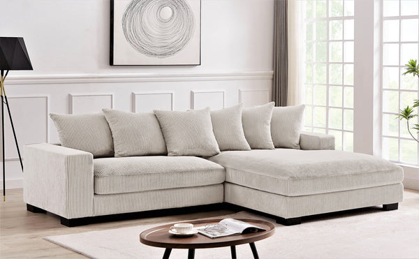 English Elm Luxe Oversized L-Shaped Sectional Sofa With Chaise - Soft Ivory Corduroy, Perfect For Family Living B2735S00006