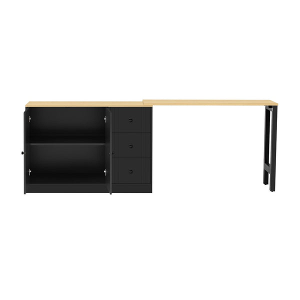 English Elm U_style Extendable Wooden Sideboard with 3 Drawers and 2 Doors for Entryway Living Room N711P334768O