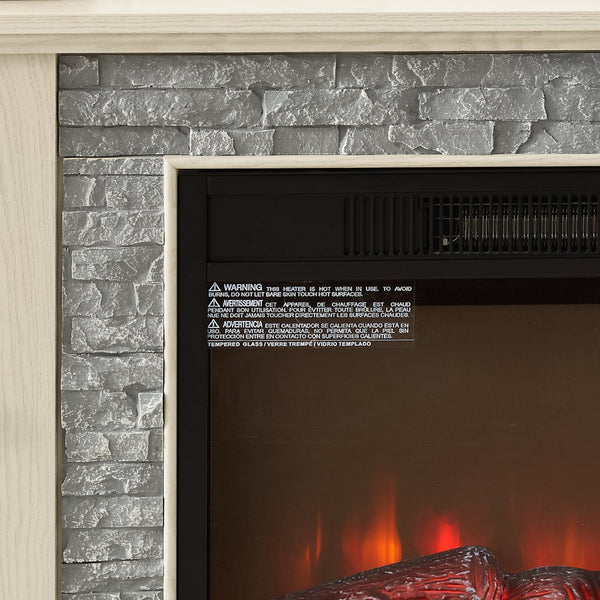 English Elm 70" Modern TV Stand with 23" Electric Fireplace, Faux Stone Mantel, Ample Storage & Cable Management White W2275S00022