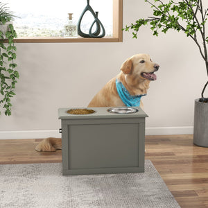 English Elm Pawhut Raised Pet Feeding Station With Storage & Stainless Steel Bowls For Large Dogs, Gray Design W2225P217615-GIGA