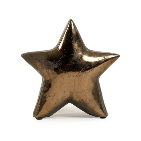Zentique Distressed Metallic Bronze Star Sculpture — Hand-Distressed Ceramic Accent for Rustic Wall, Mantel Display W7.5 x H7.5 x D3.5 9410S A773