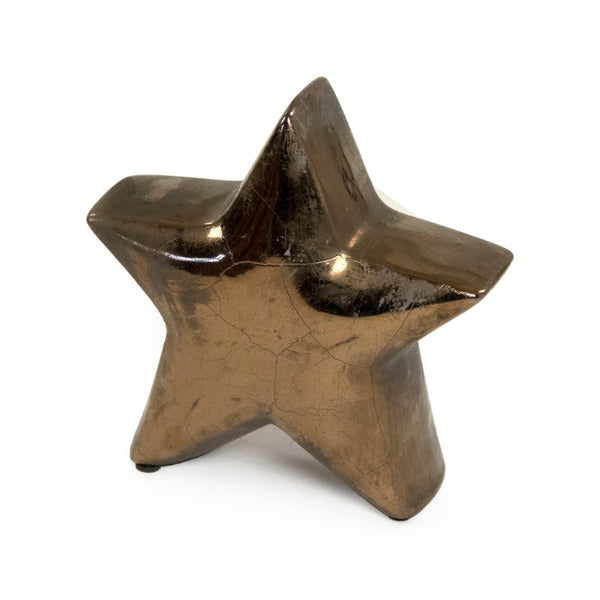 Zentique Distressed Metallic Bronze Star Sculpture — Hand-Distressed Ceramic Accent for Rustic Wall, Mantel Display W7.5 x H7.5 x D3.5 9410S A773