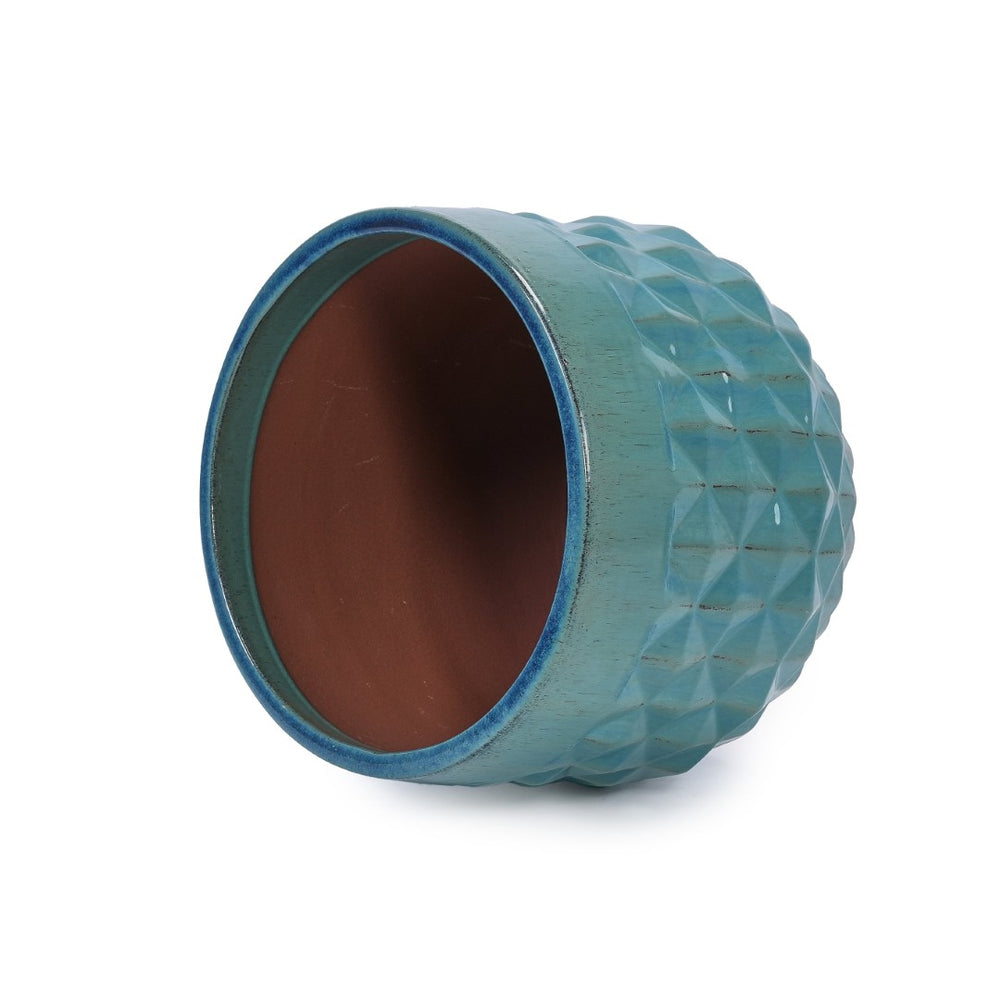 English Elm Set Of 3 Diamond Ceramic Planters - Modern Blue Flower Pots For Home, Garden, Or Windowsill Decor W3273P321995-GIGA