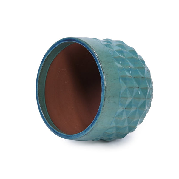 English Elm Set Of 3 Diamond Ceramic Planters - Modern Blue Flower Pots For Home, Garden, Or Windowsill Decor W3273P321995-GIGA