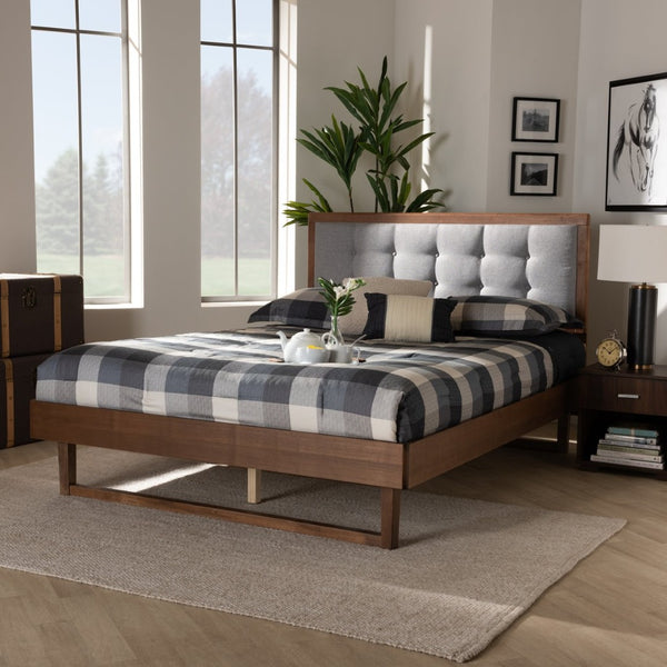 Baxton Studio Baxton Studio Viviana Modern Light Grey Upholstered Platform Bed with Adjustable Headboard Design King Viviana-Light Grey/Ash Walnut-King