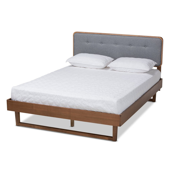 Baxton Studio Baxton Studio Natalia Mid-Century Platform Bed with Dark Grey Upholstery and Ash Walnut Finish Queen Natalia-Dark Grey/Ash Walnut-Queen