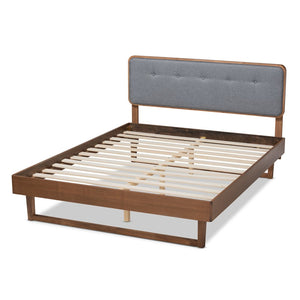 Baxton Studio Baxton Studio Natalia Mid-Century Platform Bed with Dark Grey Upholstery and Ash Walnut Finish Queen Natalia-Dark Grey/Ash Walnut-Queen