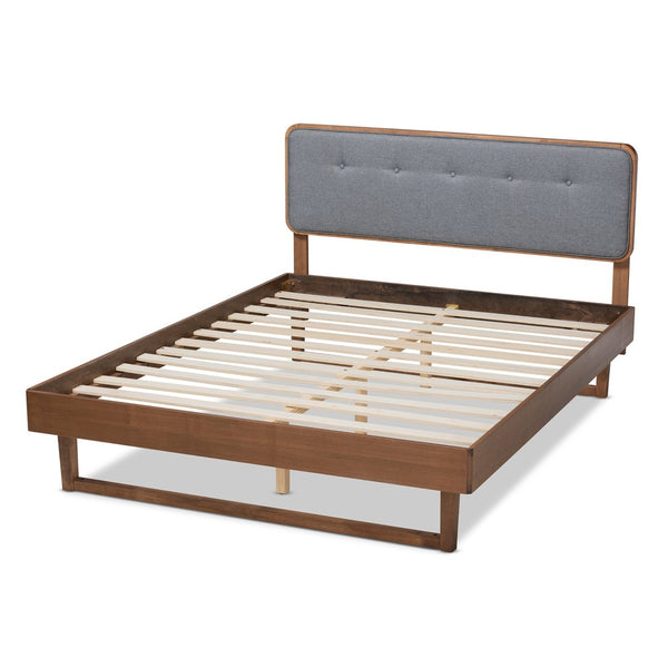 Baxton Studio Baxton Studio Natalia Mid-Century Platform Bed with Dark Grey Upholstery and Ash Walnut Finish Queen Natalia-Dark Grey/Ash Walnut-Queen