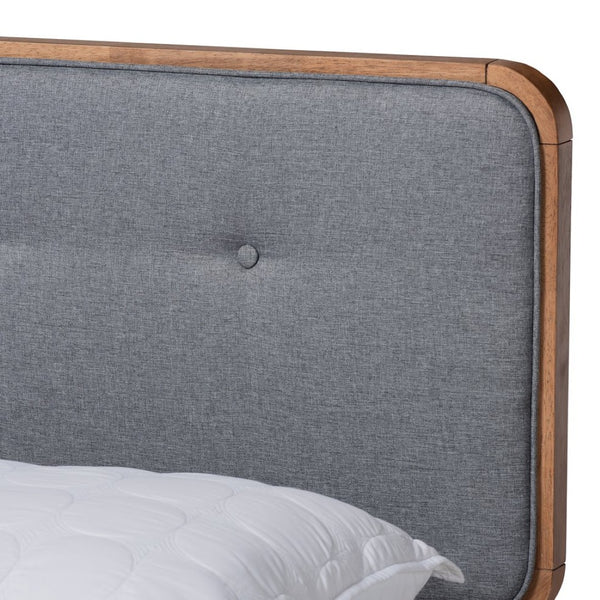 Baxton Studio Baxton Studio Natalia Mid-Century Platform Bed with Dark Grey Upholstery and Ash Walnut Finish Queen Natalia-Dark Grey/Ash Walnut-Queen