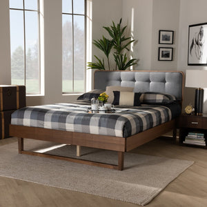 Baxton Studio Baxton Studio Natalia Mid-Century Platform Bed with Dark Grey Upholstery and Ash Walnut Finish Queen Natalia-Dark Grey/Ash Walnut-Queen