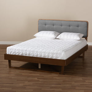 Baxton Studio Baxton Studio Natalia Mid-Century Platform Bed with Dark Grey Upholstery and Ash Walnut Finish Queen Natalia-Dark Grey/Ash Walnut-Queen