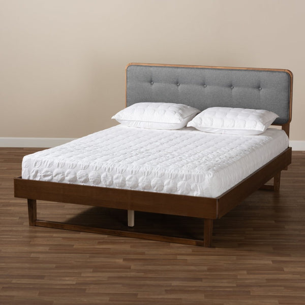 Baxton Studio Baxton Studio Natalia Mid-Century Platform Bed with Dark Grey Upholstery and Ash Walnut Finish Queen Natalia-Dark Grey/Ash Walnut-Queen