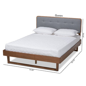 Baxton Studio Baxton Studio Natalia Mid-Century Platform Bed with Dark Grey Upholstery and Ash Walnut Finish Queen Natalia-Dark Grey/Ash Walnut-Queen