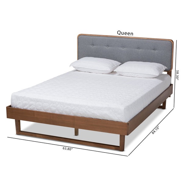 Baxton Studio Baxton Studio Natalia Mid-Century Platform Bed with Dark Grey Upholstery and Ash Walnut Finish Queen Natalia-Dark Grey/Ash Walnut-Queen