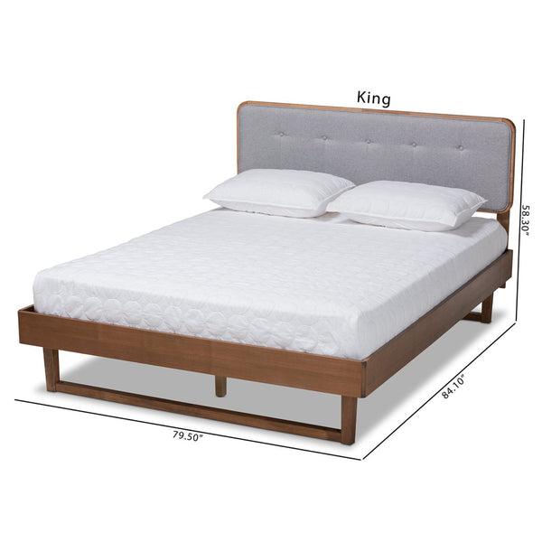Baxton Studio Baxton Studio Natalia Queen Size Platform Bed - Mid-Century Modern Light Grey Upholstery & Walnut Finish Natalia-Light Grey/Ash Walnut-Queen