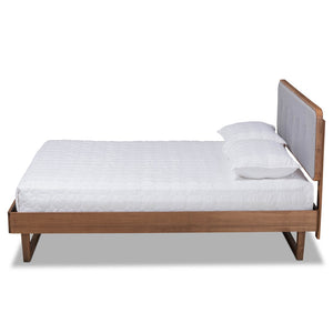 Baxton Studio Baxton Studio Natalia Queen Size Platform Bed - Mid-Century Modern Light Grey Upholstery & Walnut Finish Natalia-Light Grey/Ash Walnut-Queen