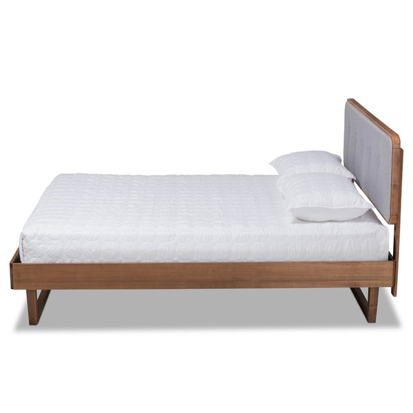Baxton Studio Baxton Studio Natalia Queen Size Platform Bed - Mid-Century Modern Light Grey Upholstery & Walnut Finish Natalia-Light Grey/Ash Walnut-Queen