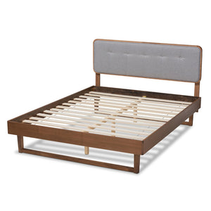 Baxton Studio Baxton Studio Natalia Queen Size Platform Bed - Mid-Century Modern Light Grey Upholstery & Walnut Finish Natalia-Light Grey/Ash Walnut-Queen