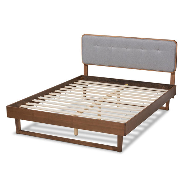 Baxton Studio Baxton Studio Natalia Queen Size Platform Bed - Mid-Century Modern Light Grey Upholstery & Walnut Finish Natalia-Light Grey/Ash Walnut-Queen