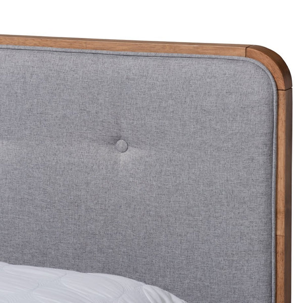 Baxton Studio Baxton Studio Natalia Queen Size Platform Bed - Mid-Century Modern Light Grey Upholstery & Walnut Finish Natalia-Light Grey/Ash Walnut-Queen