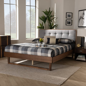 Baxton Studio Baxton Studio Natalia Queen Size Platform Bed - Mid-Century Modern Light Grey Upholstery & Walnut Finish Natalia-Light Grey/Ash Walnut-Queen