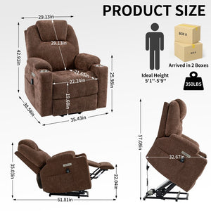 English Elm Up to 350 Lbs Chenille Power Lift Recliner with Massage Heating and Usb Charging Ports Brown W3224S00001