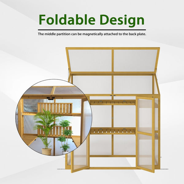 English Elm Greenhouse, Pine Frame Cold with Polycarbonate Panels and Hinged Roof for Patio W1850P235934