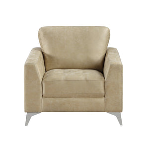 English Elm Sand-Hued Polished Microfiber Chair — Modern Sand Upholstery, Silver Metal Legs, Elegant Living Room Seat B011P204087