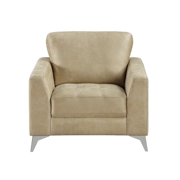 English Elm Sand-Hued Polished Microfiber Chair — Modern Sand Upholstery, Silver Metal Legs, Elegant Living Room Seat B011P204087