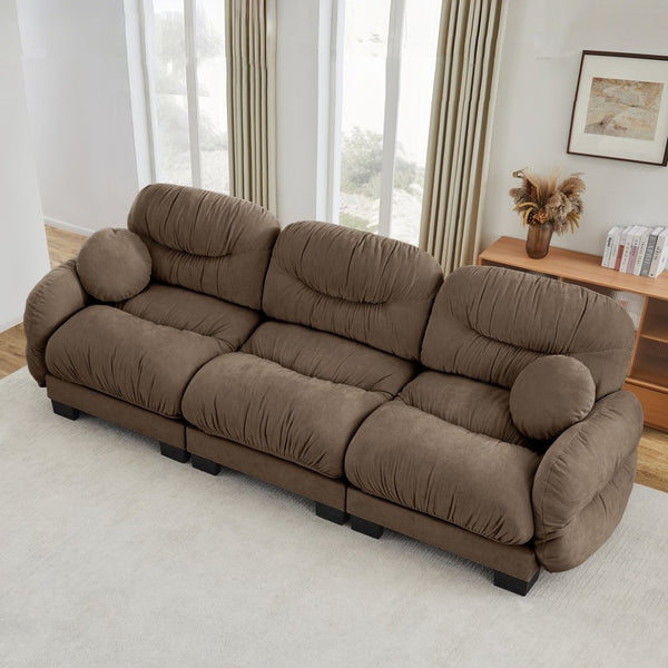 English Elm Pleated Chenille Three Seater Modular Sofa with Ergonomic Foam and Curved Armrests Brown W5656S00058