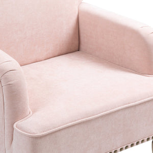 English Elm Modern Accent Chair Retro Wooden Legs Nailhead Trim Upholstered Club Chair 300lb Capacity Cozy Lounge Pink W3042P262916