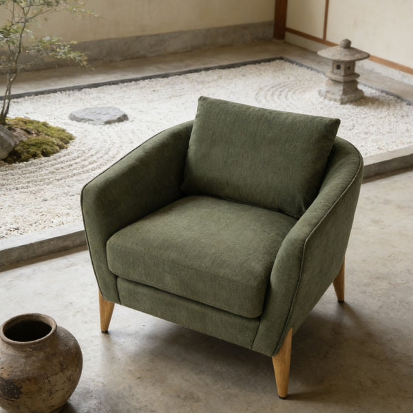 English Elm Accent Armchair Upholstered Low Profile Reading Chair with Lumbar Pillow Modern Living Room Seat Green W2308P462509