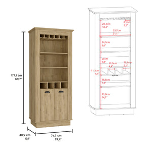 English Elm Lafayette Elegant Bar Cabinet with 4-Bottle Wine Rack, 10-Glass Holder and Spacious Dual-Door Storage Beige 33 L x 27 W x 5 H B070S00328