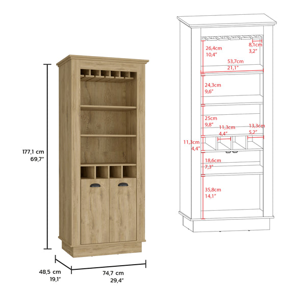 English Elm Lafayette Elegant Bar Cabinet with 4-Bottle Wine Rack, 10-Glass Holder and Spacious Dual-Door Storage Beige 33 L x 27 W x 5 H B070S00328