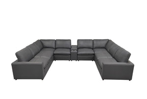 English Elm Leather Match Modular Sectional with Integrated Console and Generous Living Room Seating Blue Gray B2748S00174