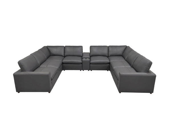 English Elm Leather Match Modular Sectional with Integrated Console and Generous Living Room Seating Blue Gray B2748S00174