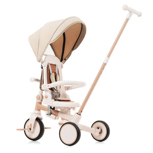 English Elm 7 in 1 Convertible Toddler Trike Aluminum Foldable Push Bike with Canopy for Ages 1 to 6 Light Brown N726P248345B