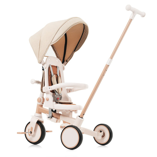 English Elm 7 in 1 Convertible Toddler Trike Aluminum Foldable Push Bike with Canopy for Ages 1 to 6 Light Brown N726P248345B
