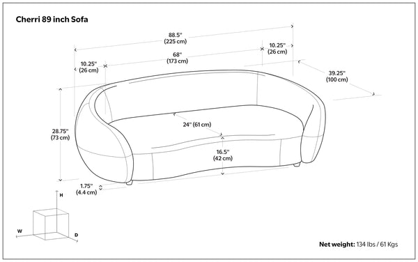 English Elm Sherri 89-inch Sofa with Curved Mid-Century Bouclé Upholstery, Durable Frame, Spacious Seating Cream B136P364318