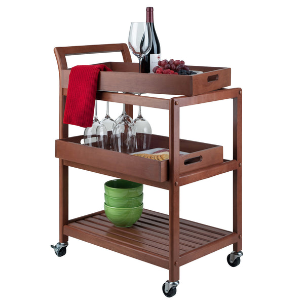Winsome Wood Albert 3-tier Rolling Entertainment Cart With Removable Trays, Walnut Finish For Easy Serving Walnut Solid ,Composite Wood ,Metal 94138-winsome-wood