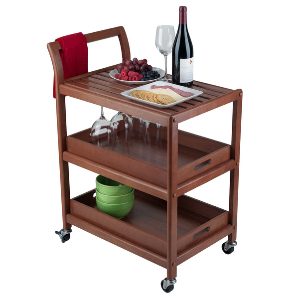 Winsome Wood Albert 3-tier Rolling Entertainment Cart With Removable Trays, Walnut Finish For Easy Serving Walnut Solid ,Composite Wood ,Metal 94138-winsome-wood