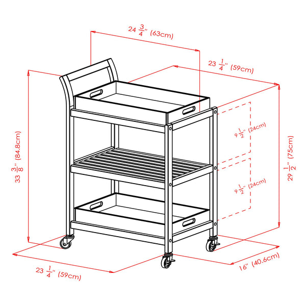 Winsome Wood Albert 3-tier Rolling Entertainment Cart With Removable Trays, Walnut Finish For Easy Serving Walnut Solid ,Composite Wood ,Metal 94138-winsome-wood