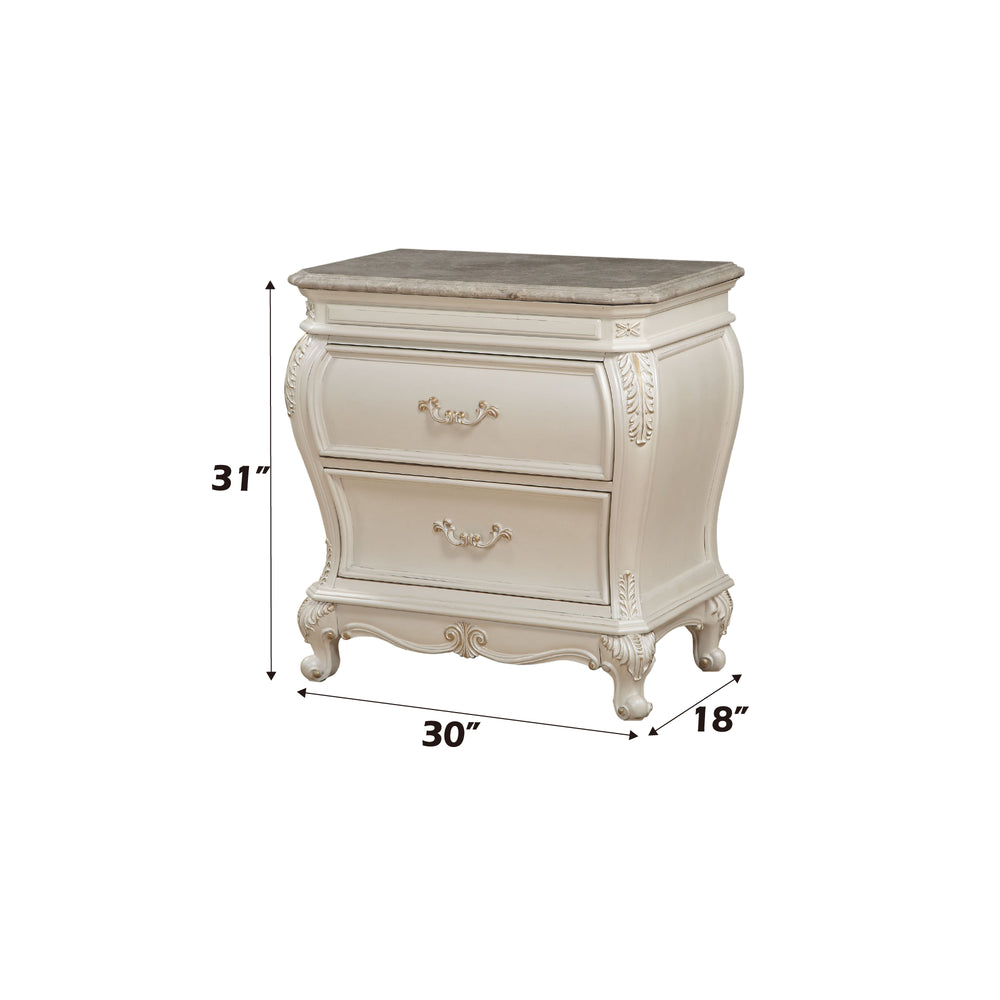 English Elm Chantelle Pearl White Nightstand with Granite Top, Felt-Lined Drawer, Dovetail Craft & Smooth Glides B2726P261201