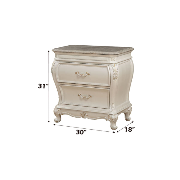 English Elm Chantelle Pearl White Nightstand with Granite Top, Felt-Lined Drawer, Dovetail Craft & Smooth Glides B2726P261201