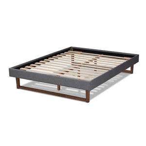 Baxton Studio Baxton Studio Liliya Mid-Century Modern Upholstered Platform Bed Frame with Walnut Brown Finish Dark Queen MG97043-1-Dark Grey/Ash Walnut-Bed Frame-Queen